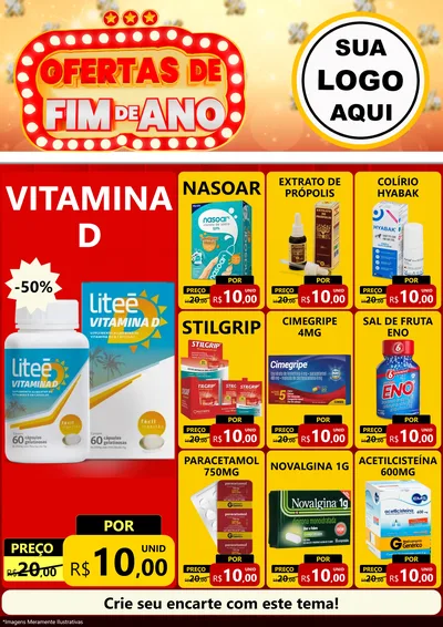 Modelo de Encarte para Encarte A4 Vertical com o tema Ofertas de Fim de Ano para Farmácia
