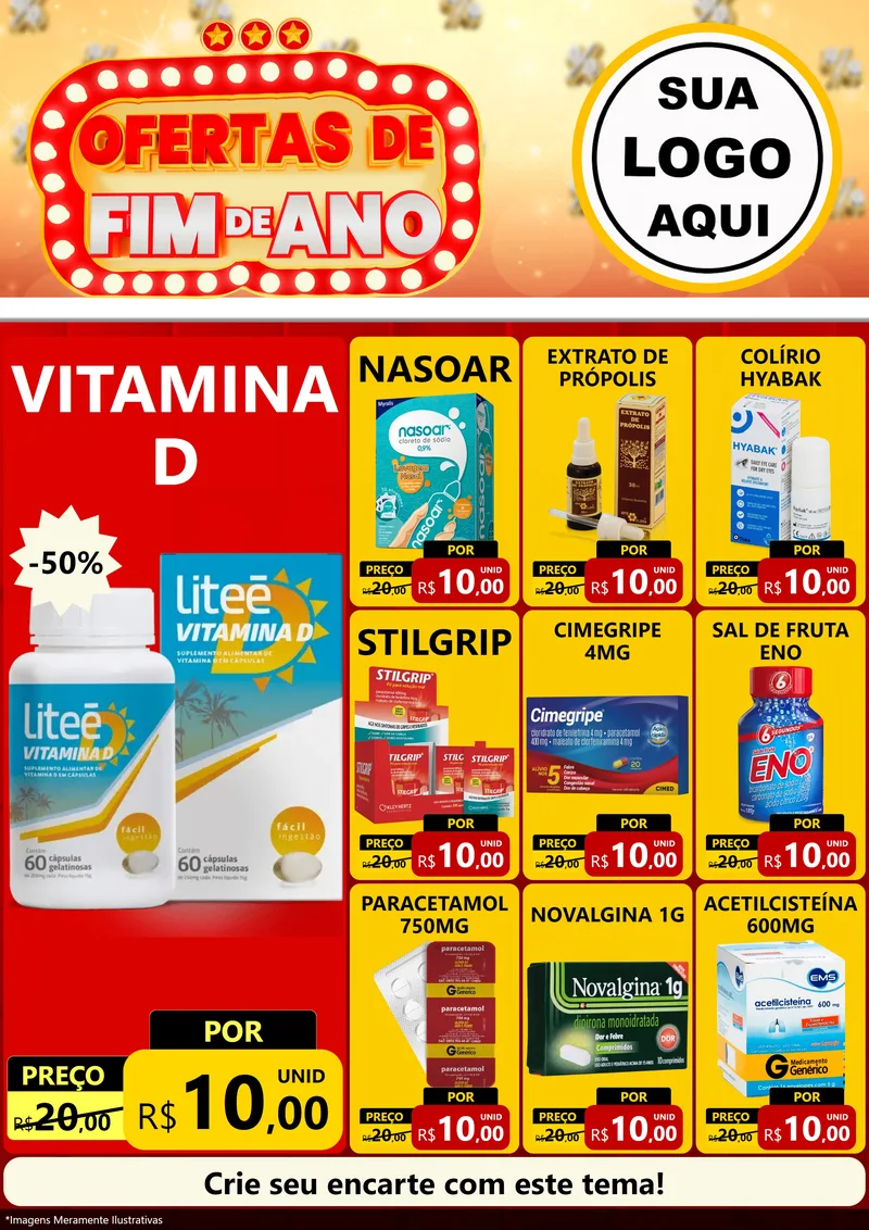 Modelo de Encarte para Encarte A4 Vertical com o tema Ofertas de Fim de Ano para Farmácia
