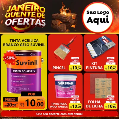 Modelo de Rede Social para Feed Facebook com o tema Janeiro Quente de Ofertas para Tintas e Ferramentas