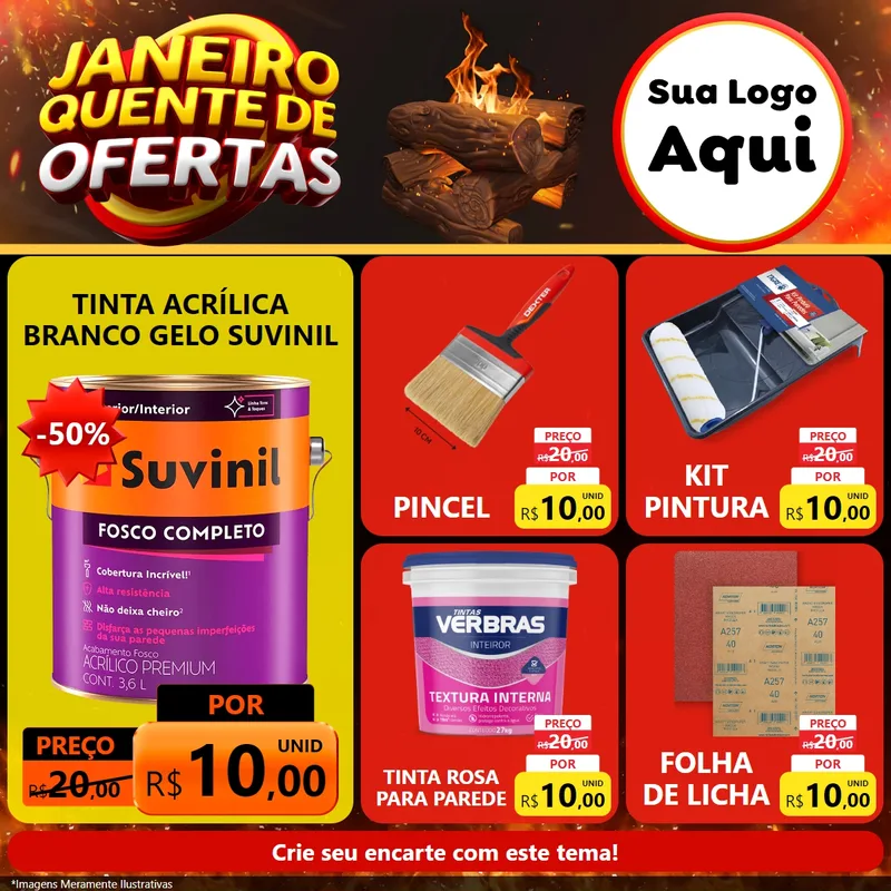 Modelo de Rede Social para Feed Facebook com o tema Janeiro Quente de Ofertas para Tintas e Ferramentas