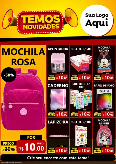 Modelo de Encarte para Encarte A4 Vertical com o tema Temos Novidades para Papelaria