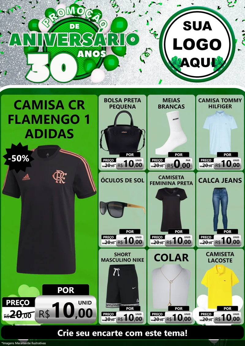 Modelo de Encarte para Encarte A4 Vertical com o tema Promoção de Aniversário - 30 Anos para Roupas e acessórios