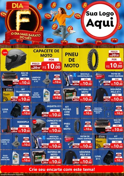 Modelo de Encarte para Encarte A4 Vertical com o tema Dia F - O Dia Mais Barato Do Mês para Moto peças