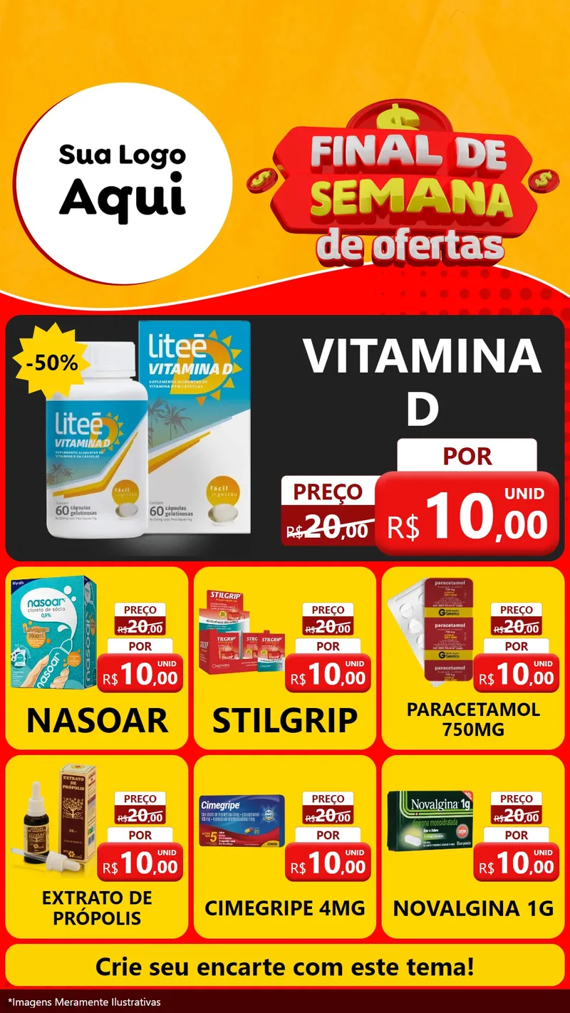 Modelo de Rede Social para Stories com o tema Final de Semana de Ofertas para Farmácia