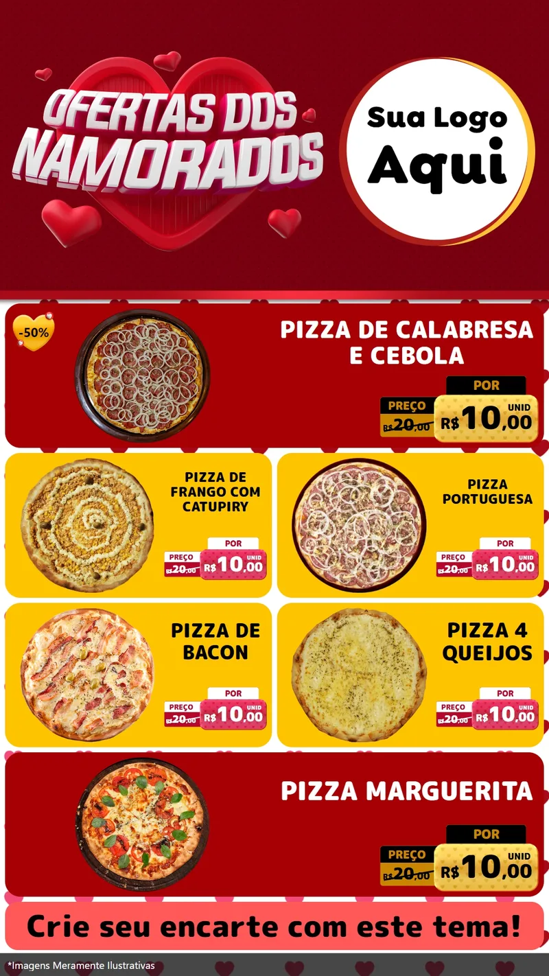 Modelo de TV para TV Vertical com o tema Ofertas Dos Namorados para Pizzaria