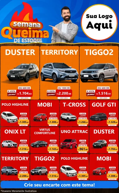 Modelo de Encarte para Encarte Grande com o tema Semana Queima de Estoque para Concessionaria de Carros