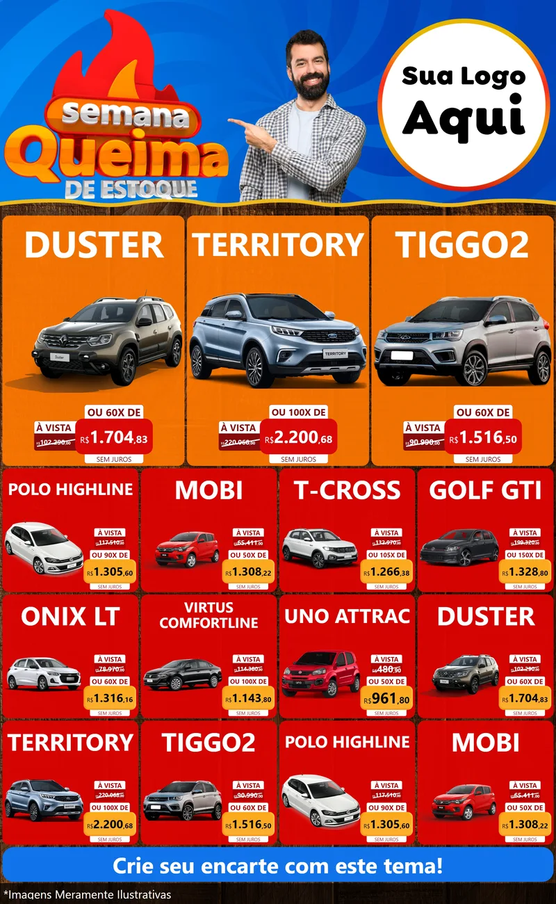 Modelo de Encarte para Encarte Grande com o tema Semana Queima de Estoque para Concessionaria de Carros