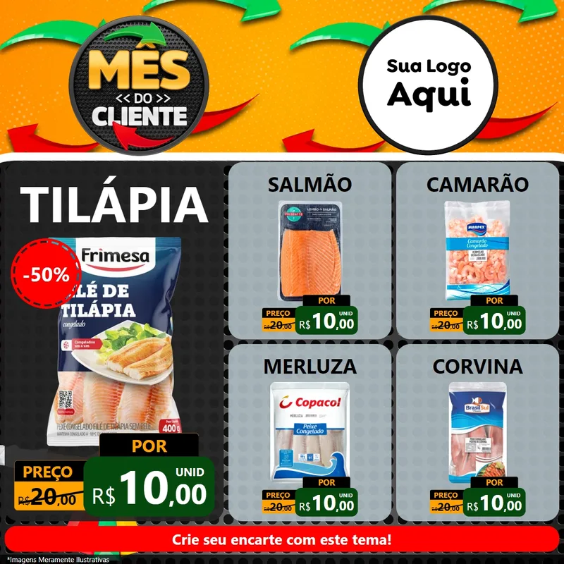 Modelo de Rede Social para Feed Facebook com o tema Mês do Cliente para Peixaria