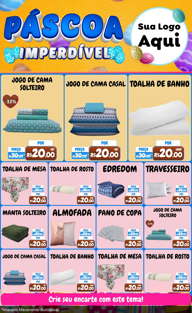 Modelo de Encarte para Encarte Grande com o tema Páscoa Imperdível para Cama, Mesa e Banho