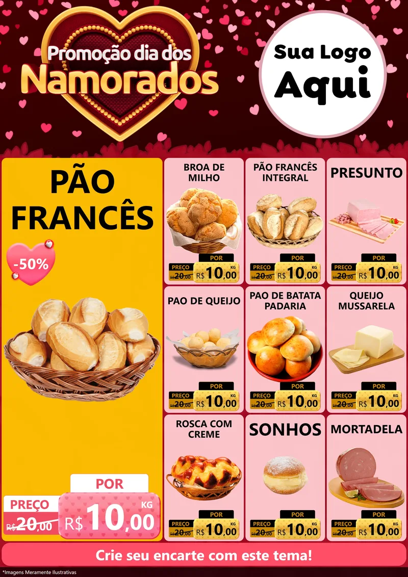 Modelo de Encarte para Encarte A4 Vertical com o tema Promoção Dia Dos Namorados para Padaria