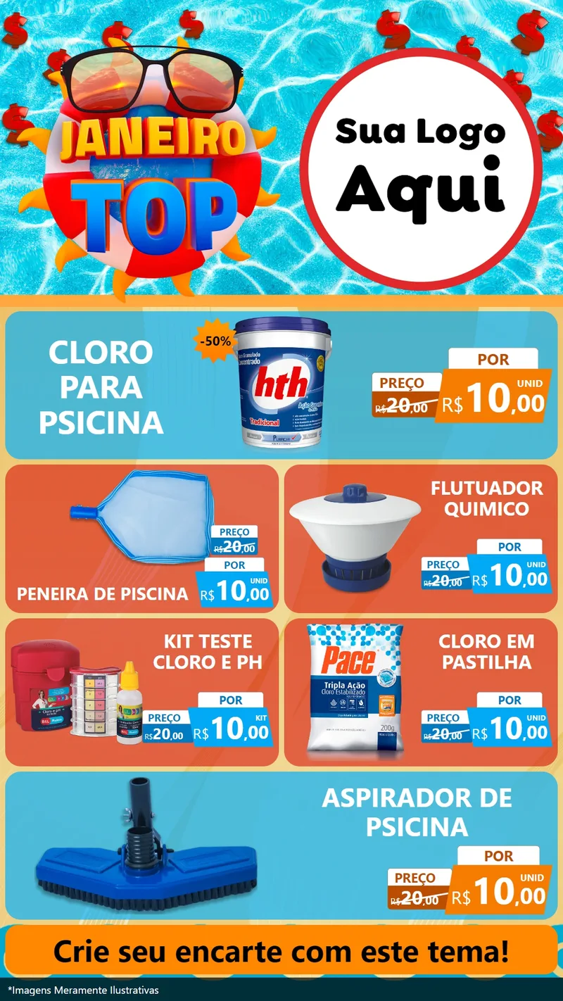 Modelo de TV para TV Vertical com o tema Janeiro Top para Produtos para Piscina
