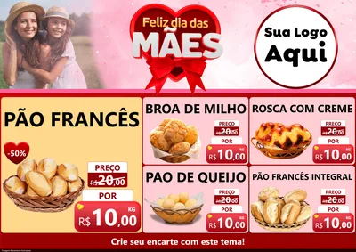 Modelo de Encarte para Encarte A4 Horizontal com o tema Feliz Dia Das Mães para Padaria