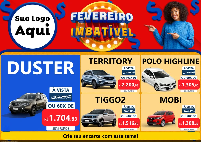 Modelo de Encarte para Encarte A4 Horizontal com o tema Fevereiro Imbatível para Concessionaria de Carros