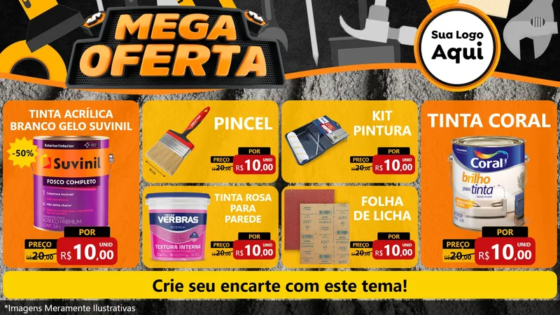 Modelo de TV para TV Horizontal com o tema Mega Oferta para Tintas e Ferramentas