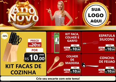 Modelo de Encarte para Encarte A4 Horizontal com o tema Super Ano Novo para Utilidades Domésticas
