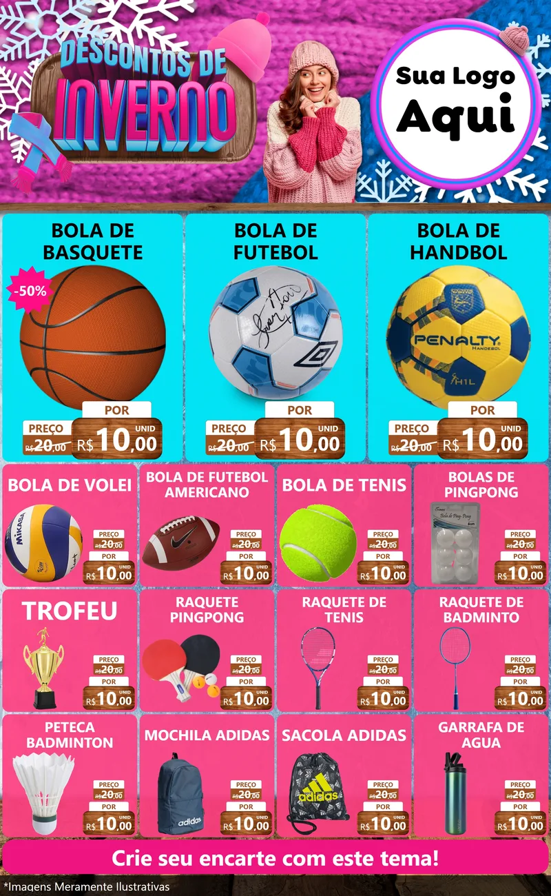 Modelo de Encarte para Encarte Grande com o tema Descontos de Inverno para Artigos Esportivos