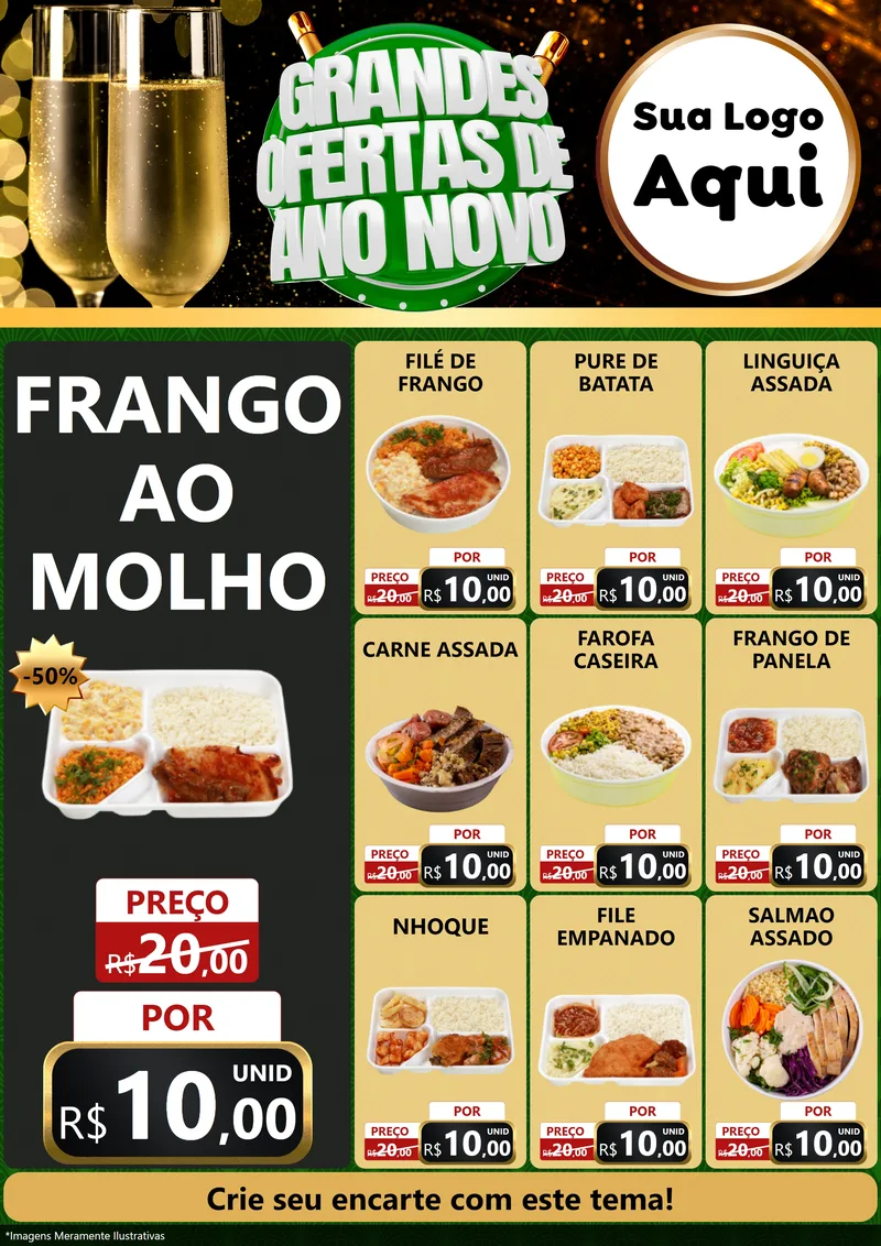 Modelo de Encarte para Encarte A4 Vertical com o tema Grandes Ofertas de Ano Novo para Restaurante