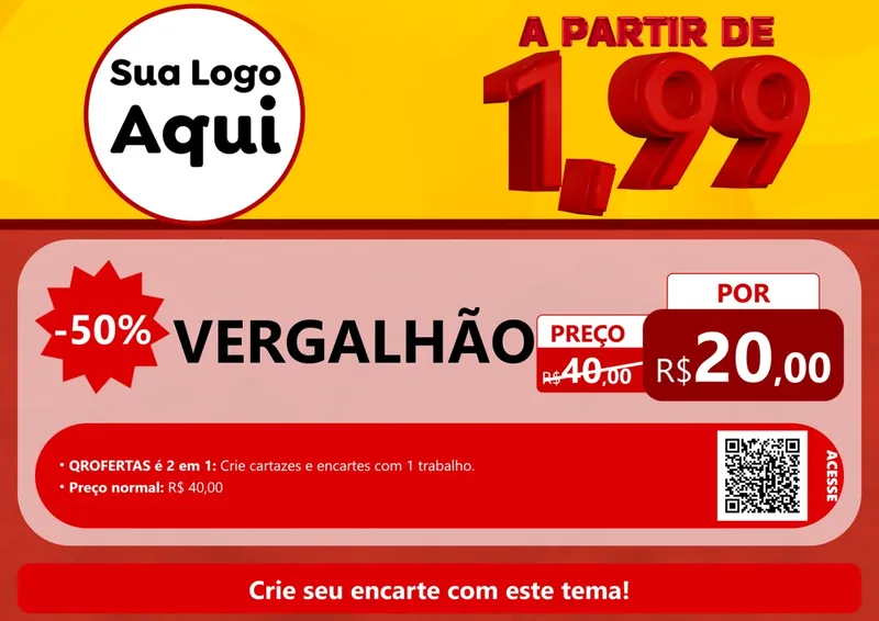 Modelo de Cartaz para Cartaz A4 Horizontal com o tema A Partir de Um e Noventa e Nove - 1,99 para Ferragens