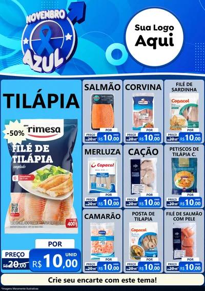 Modelo de Encarte para Encarte A4 Vertical com o tema Novembro Azul para Peixaria