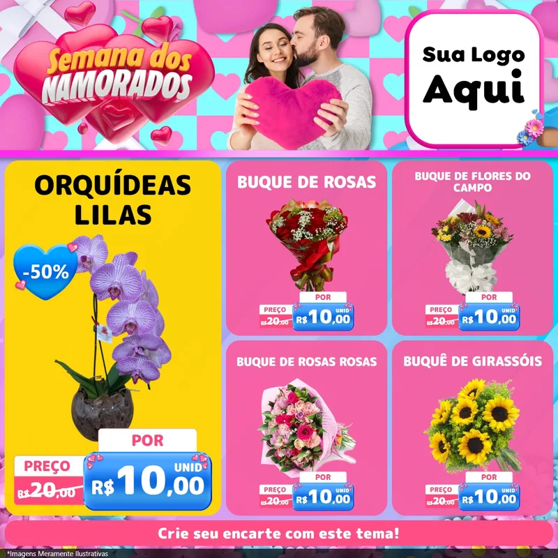 Modelo de Rede Social para Feed Facebook com o tema Semana dos Namorados para Floricultura e jardim