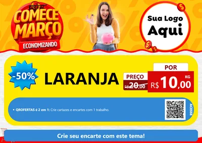 Modelo de Cartaz para Cartaz A4 Horizontal com o tema Comece Março Economizando para Hortifrúti