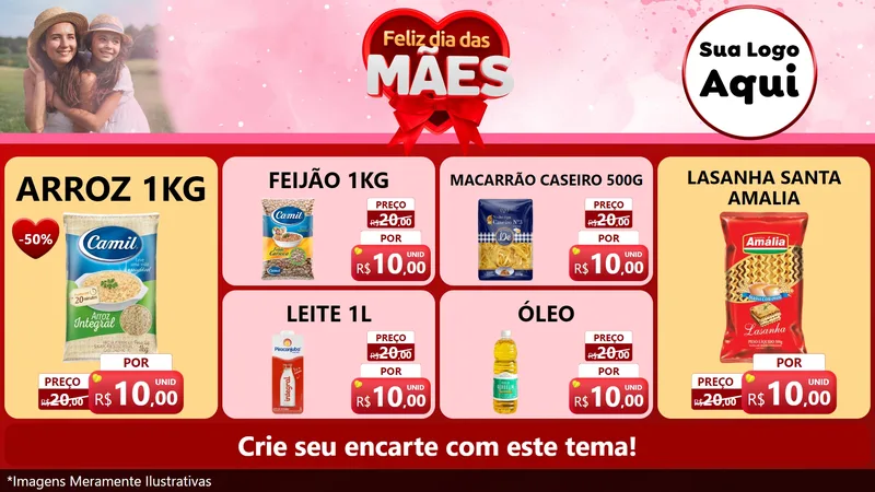 Modelo de TV para TV Horizontal com o tema Feliz Dia Das Mães para Supermercado