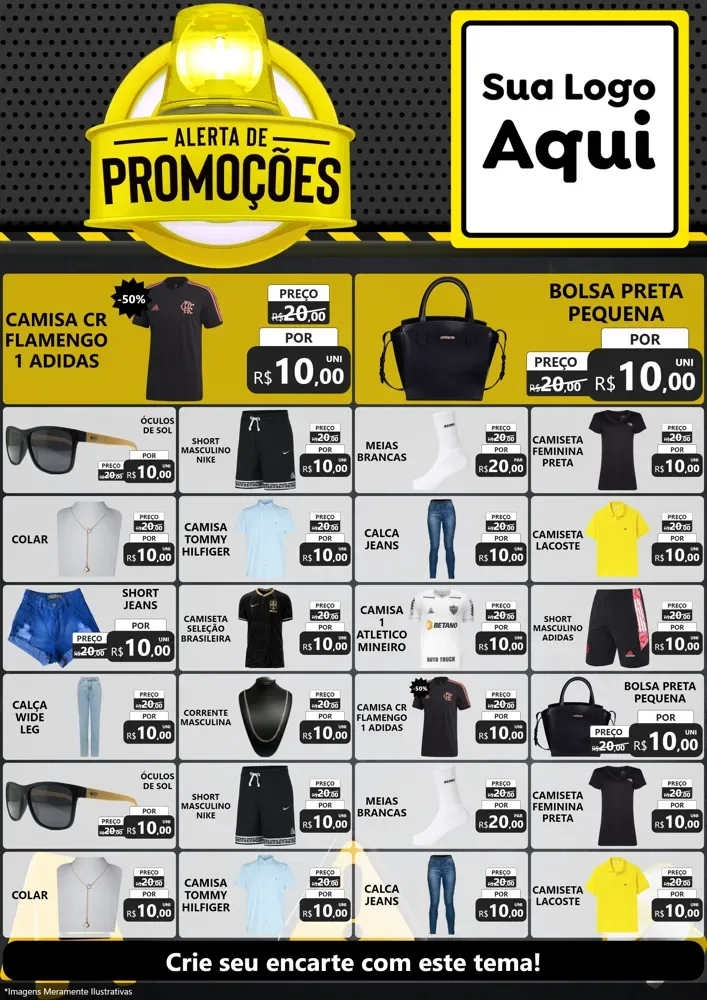 Modelo de Encarte para Encarte A4 Vertical com o tema Alerta de Promoções para Roupas e acessórios