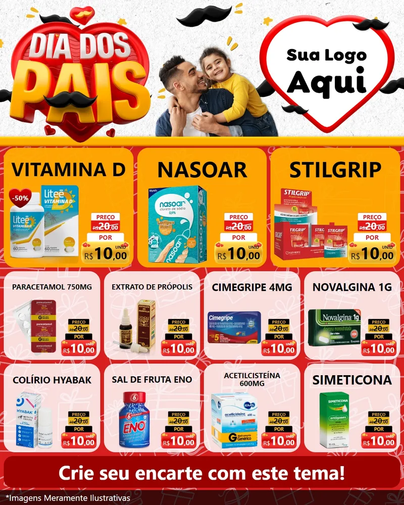Modelo de Rede Social para Feed Instagram com o tema Dia dos Pais para Farmácia