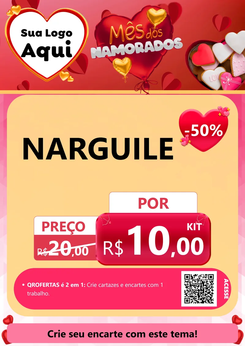 Modelo de Cartaz para Cartaz A4 Vertical com o tema Mês dos Namorados para Tabacaria