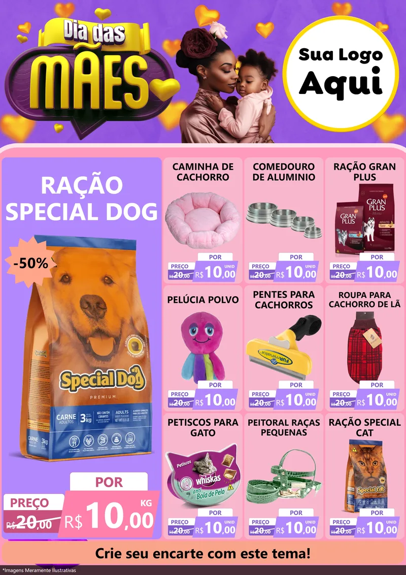 Modelo de Encarte para Encarte A4 Vertical com o tema Dia das Mães para Pet Shop
