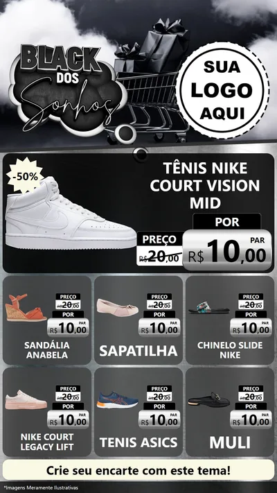 Modelo de Rede Social para Stories com o tema Black dos Sonhos para Calçados