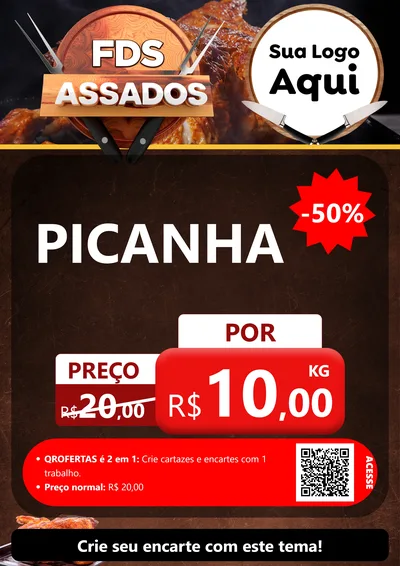 Modelo de Cartaz para Cartaz A4 Vertical com o tema Fim de Semana dos Assados para Açougue