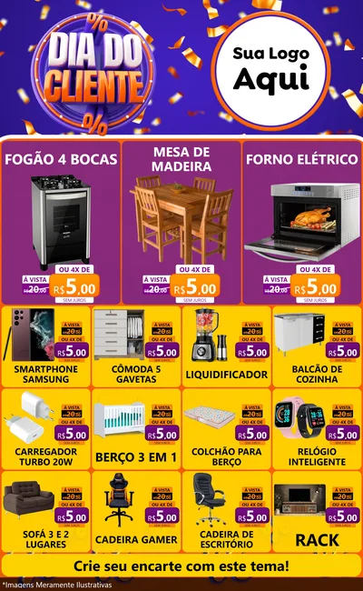 Modelo de Encarte para Encarte Grande com o tema Dia do Cliente para Móveis e Eletro