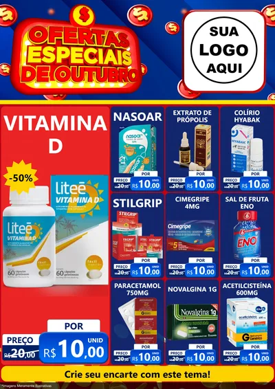 Modelo de Encarte para Encarte A4 Vertical com o tema Ofertas Especiais de Outubro para Farmácia