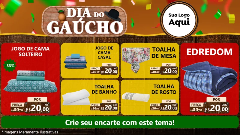 Modelo de TV para TV Horizontal com o tema Dia do Gaúcho para Cama, Mesa e Banho