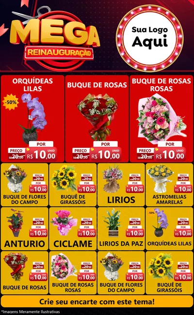 Modelo de Encarte para Encarte Grande com o tema Mega Reinauguração para Floricultura e jardim
