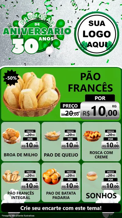 Modelo de Rede Social para Stories com o tema Promoção de Aniversário - 30 Anos para Padaria