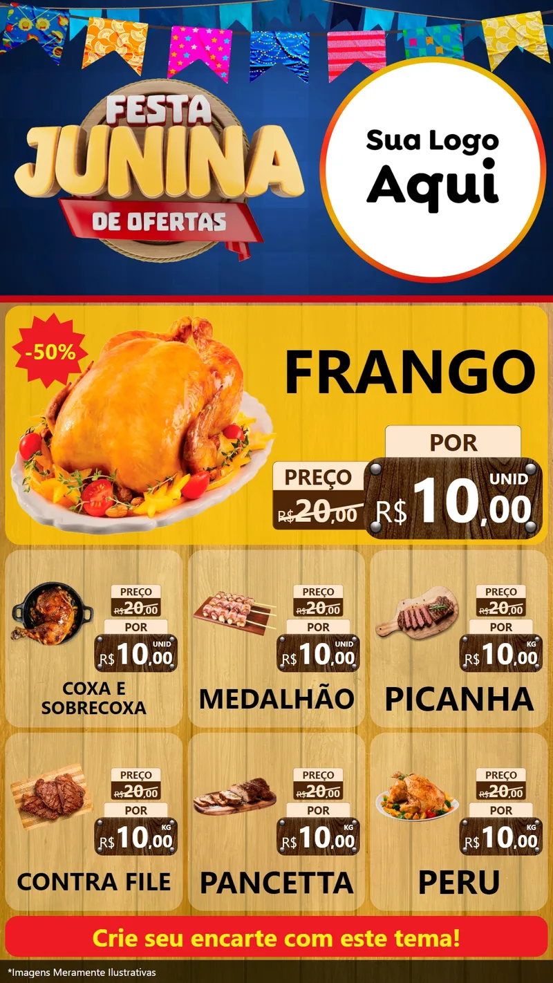 Modelo de Rede Social para Stories com o tema Festa Junina de Ofertas para Assados