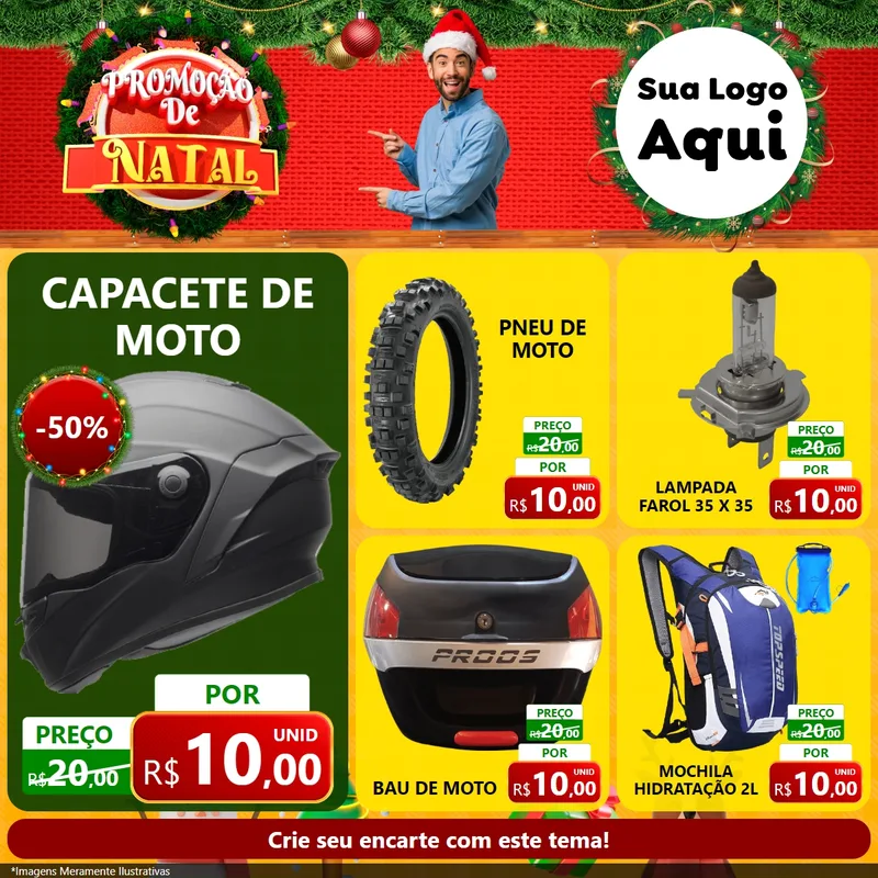 Modelo de Rede Social para Feed Facebook com o tema Promoção de Natal para Moto peças