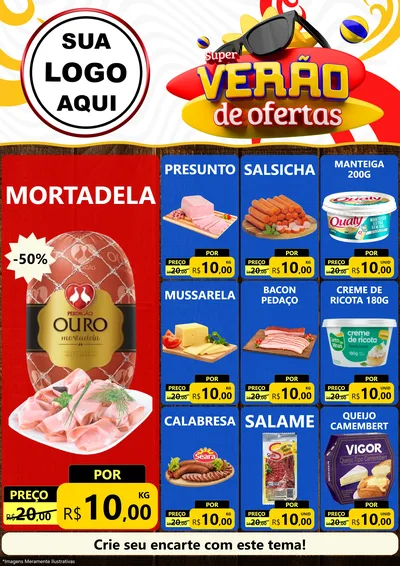 Modelo de Encarte para Encarte A4 Vertical com o tema Super Verão de Ofertas para Frios e Laticínios