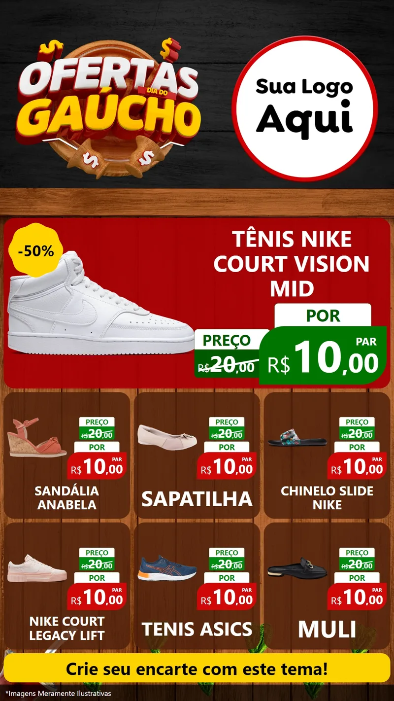 Modelo de Rede Social para Stories com o tema Ofertas Dia do Gaúcho para Calçados