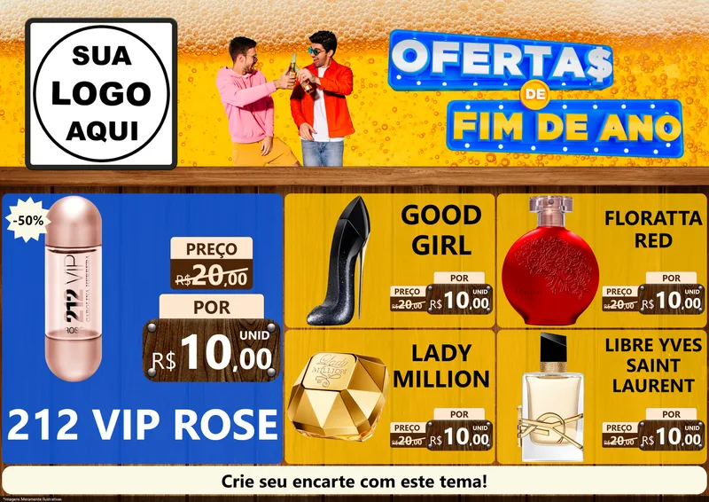 Modelo de Encarte para Encarte A4 Horizontal com o tema Ofertas de Fim de Ano para Perfumes