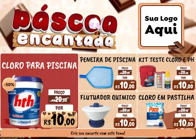 Modelo de Encarte para Encarte A4 Horizontal com o tema Páscoa Encantada para Produtos para Piscina