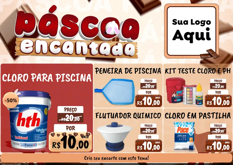 Modelo de Encarte para Encarte A4 Horizontal com o tema Páscoa Encantada para Produtos para Piscina