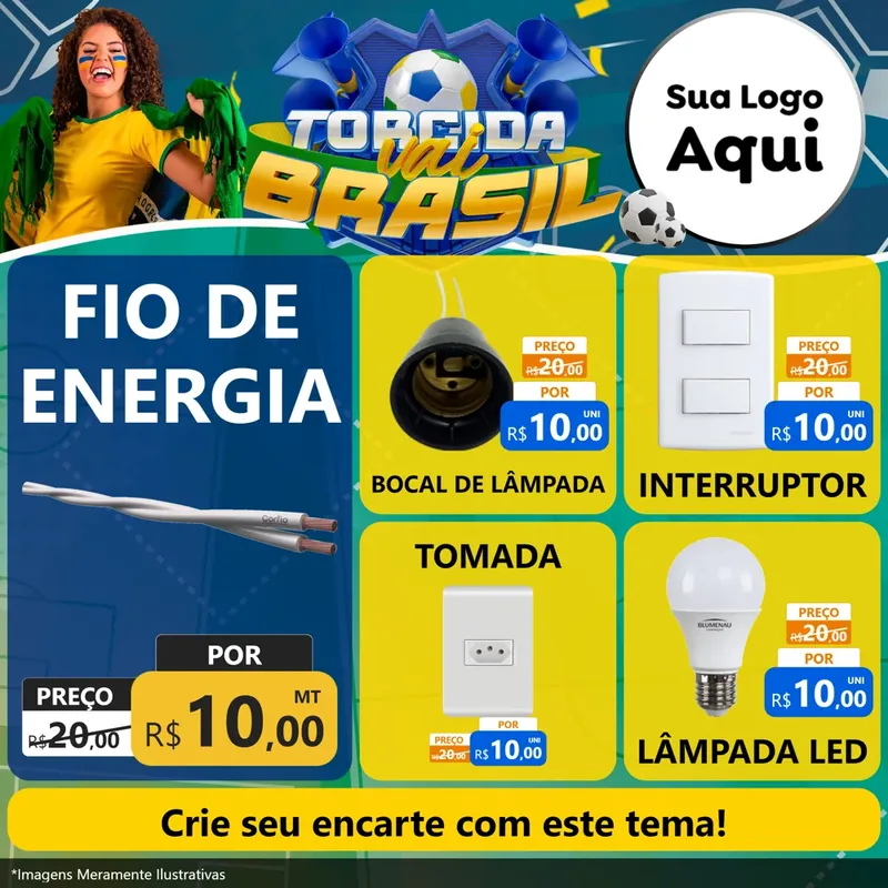Modelo de Rede Social para Feed Facebook com o tema Torcida Vai Brasil - Copa para Materiais Elétricos