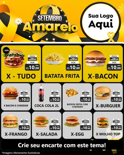 Modelo de Rede Social para Feed Instagram com o tema Setembro Amarelo para Hamburgueria