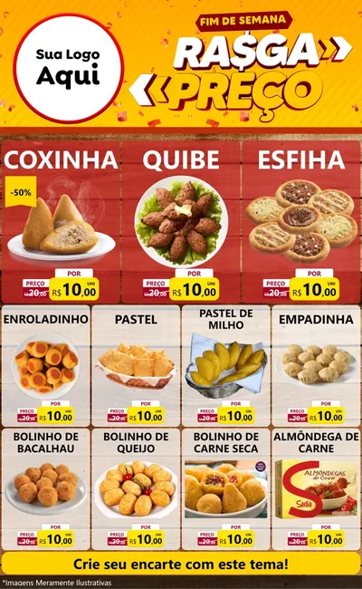 Modelo de Encarte para Encarte Grande com o tema Fim de Semana Rasga Preços para Salgadaria