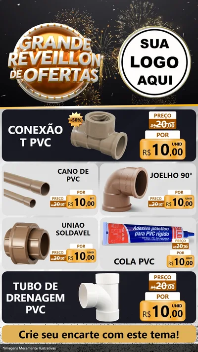 Modelo de TV para TV Vertical com o tema Grande Réveillon de Ofertas para Tubos e conexões