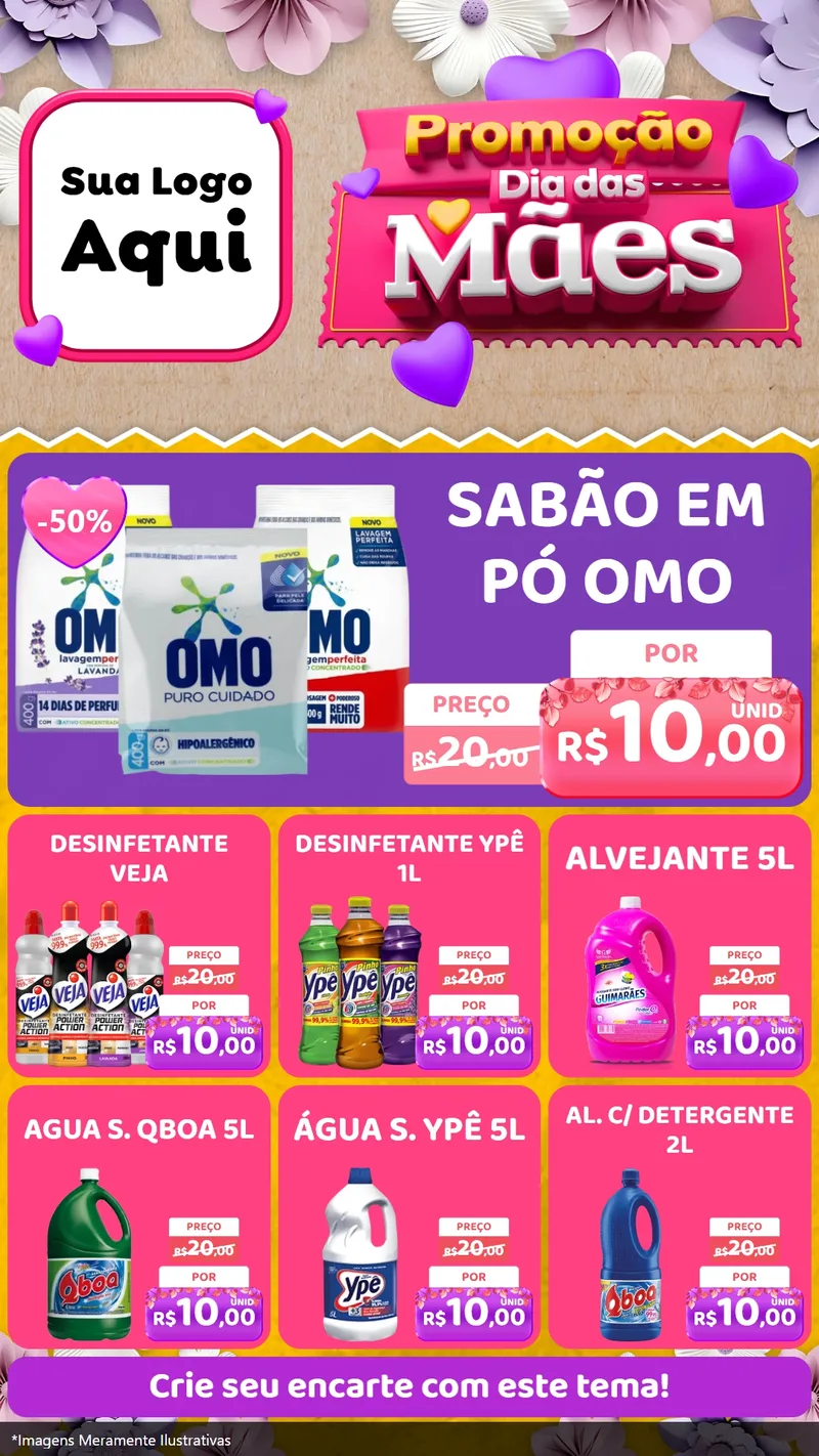 Modelo de Rede Social para Stories com o tema Promoção Dia das Mães para Produtos de Limpeza