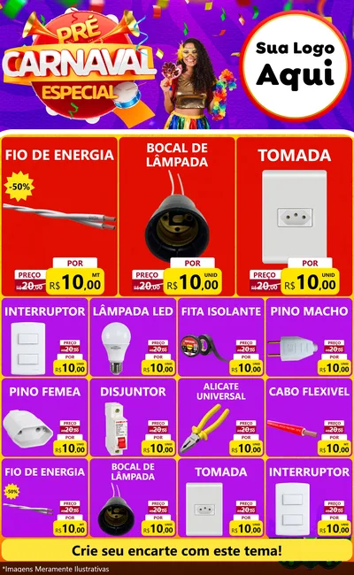 Modelo de Encarte para Encarte Grande com o tema Pré-Carnaval Especial para Materiais Elétricos